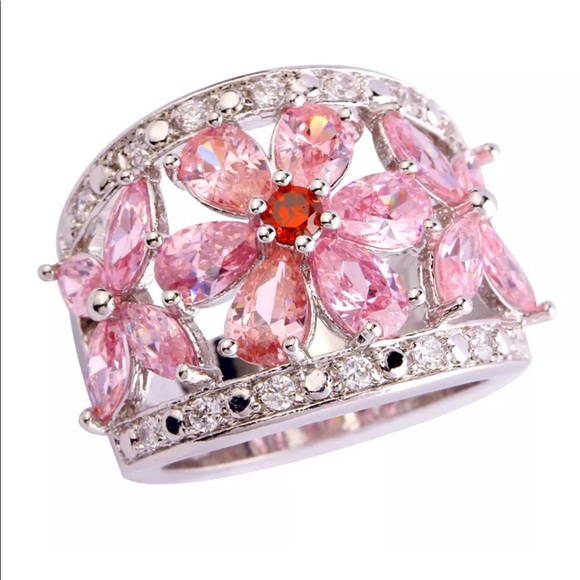 925 Sterling silver Stamped Pink &White Topaz Ring - Picture 3 of 8